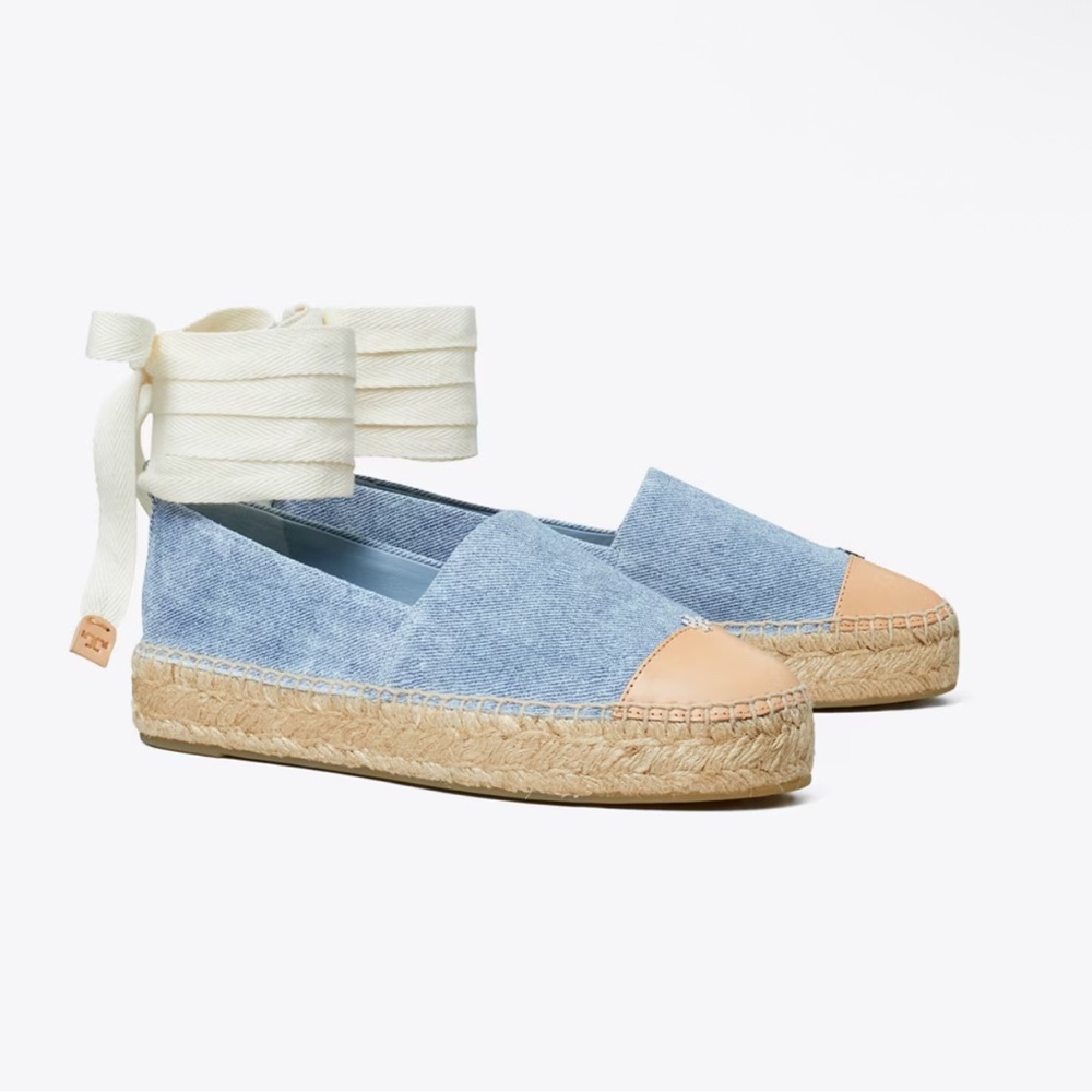 TORY BURCH Lace-up embellished leather-trimmed platform espadrilles Size 6.5 - Picture 7 of 10